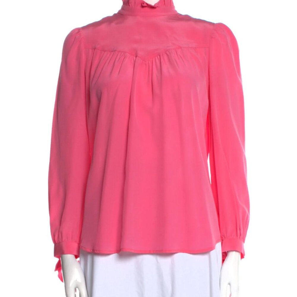 Chic Silk Mock-Neck Blouse by G. Label by goop Pink Size 8